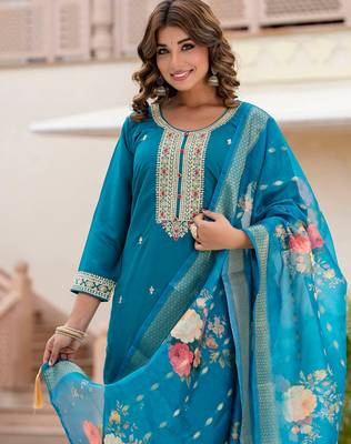 blue fancy viscose rayon kurta set 4