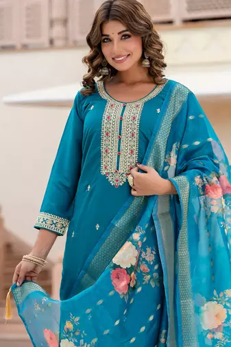 blue fancy viscose rayon kurta set