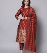 maroon fancy cotton silk kurta set
