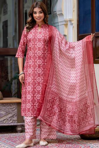 multicolor fancy blended cotton kurta set