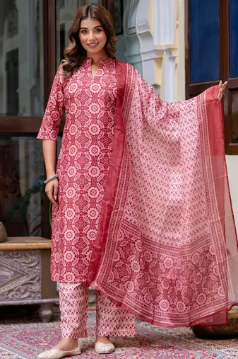 multicolor fancy blended cotton kurta set
