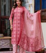 multicolor fancy blended cotton kurta set