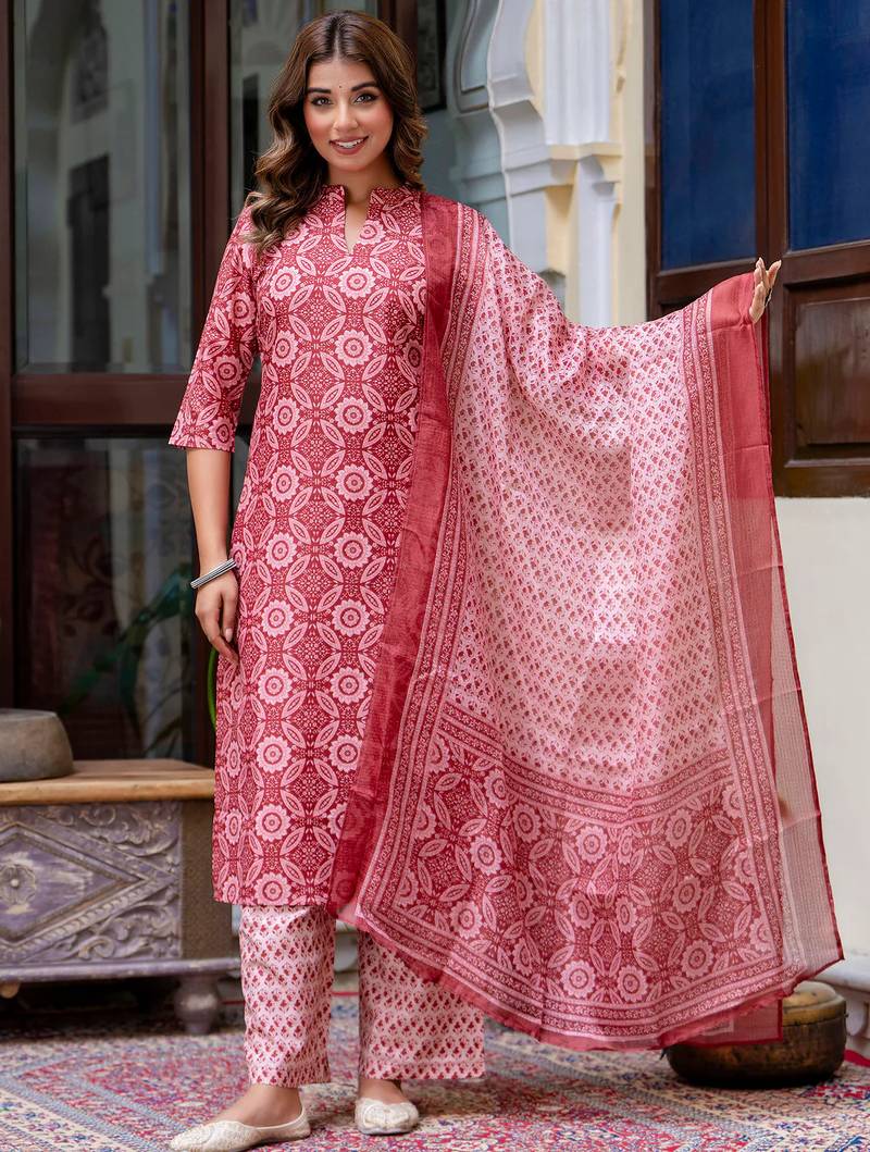 multicolor fancy blended cotton kurta set