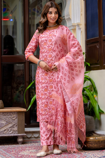 multicolor fancy blended cotton kurta set