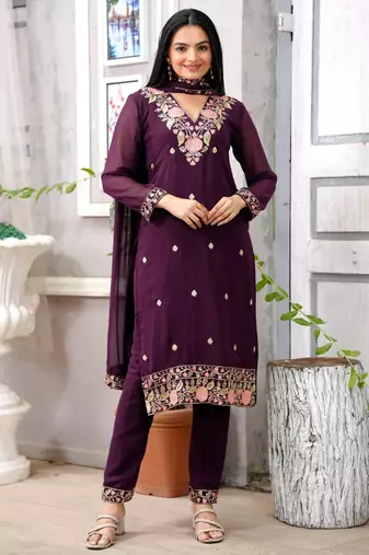 wine fancy georgette kurta set