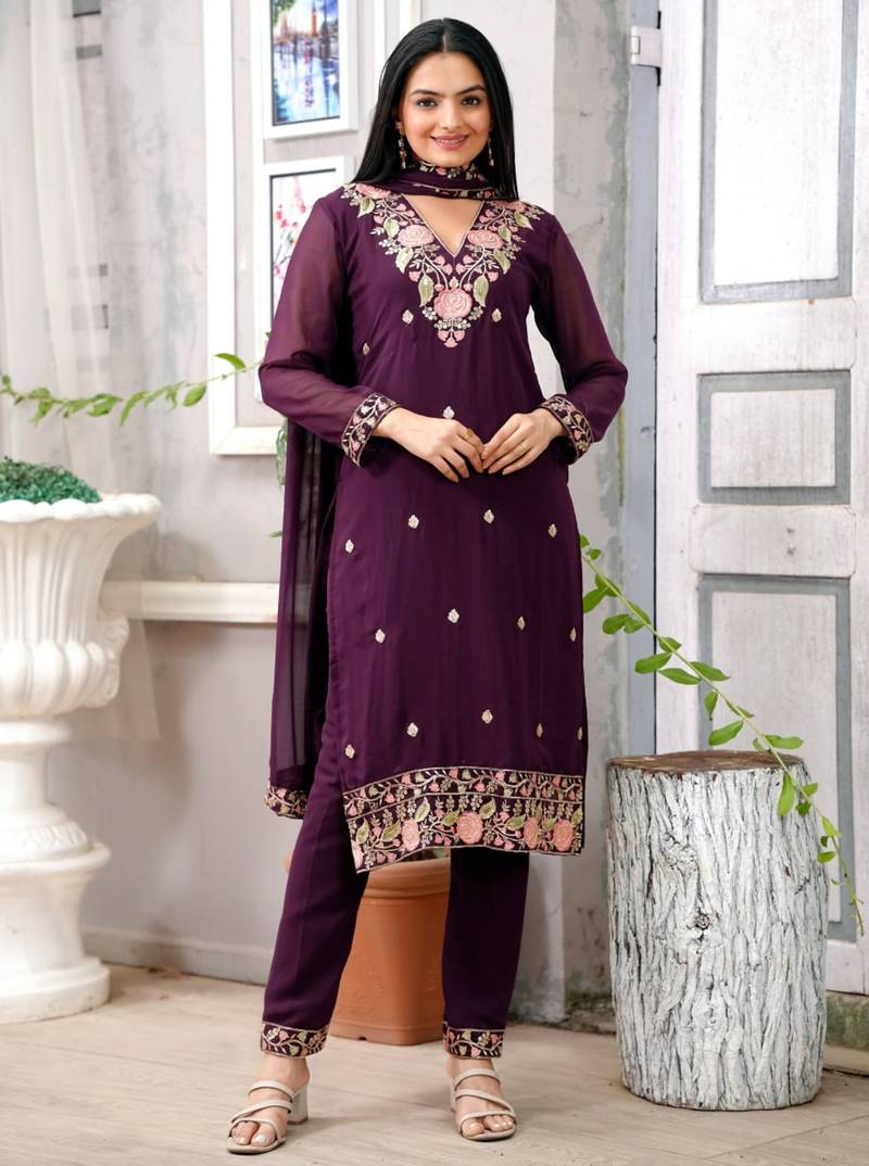 wine fancy georgette kurta set