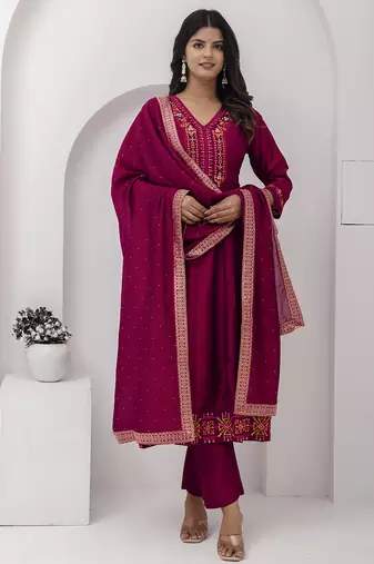 scarlet-red fancy silk kurta set