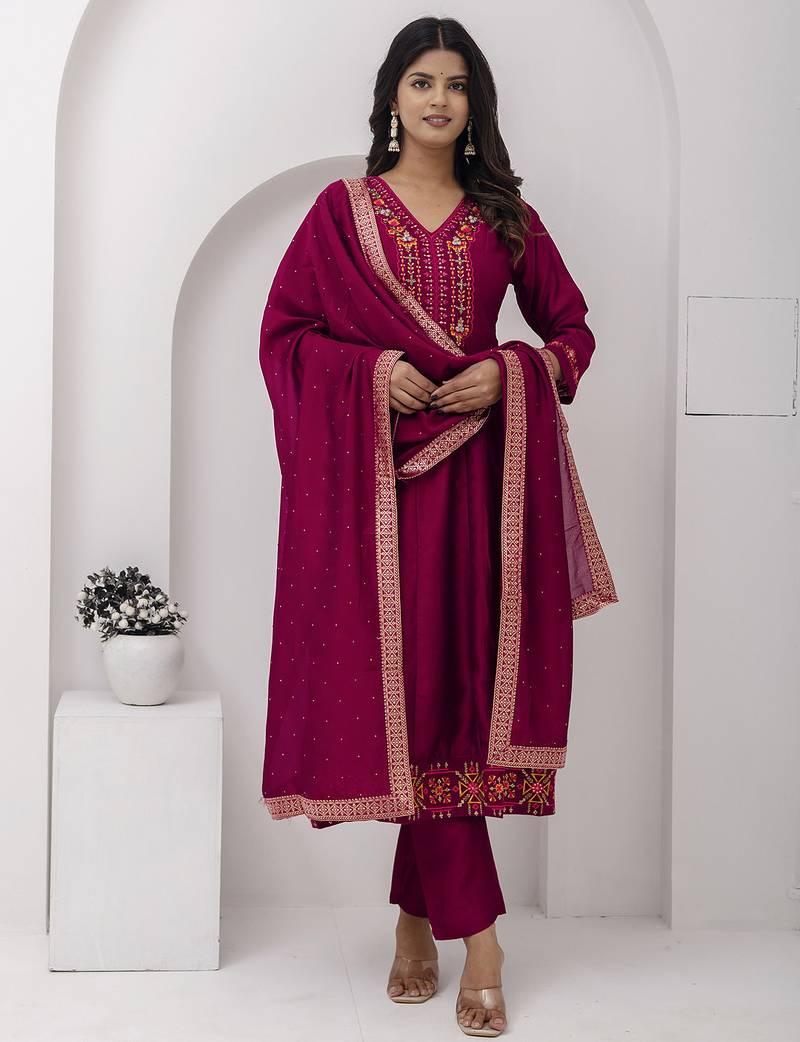 scarlet-red fancy silk kurta set