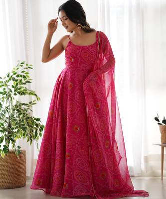 rani-pink fancy pure chiffon long kurti 1