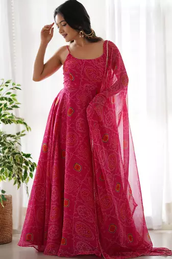 rani-pink fancy pure chiffon long kurti