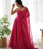 rani-pink fancy pure chiffon long kurti