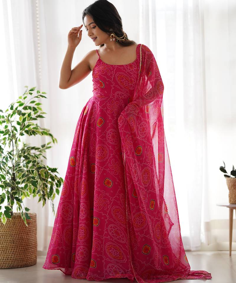 rani-pink fancy pure chiffon long kurti