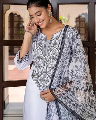 white fancy silk blend kurta set 2