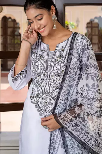 white fancy silk blend kurta set