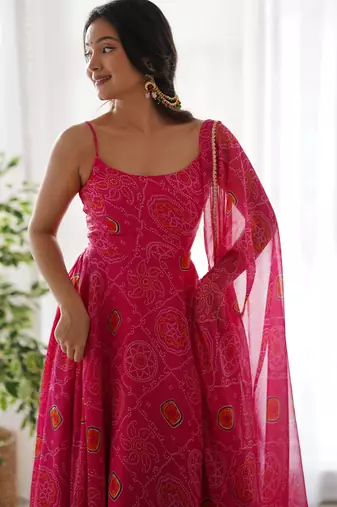 rani-pink fancy pure chiffon long kurti