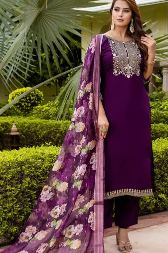 purple fancy viscose rayon kurta set