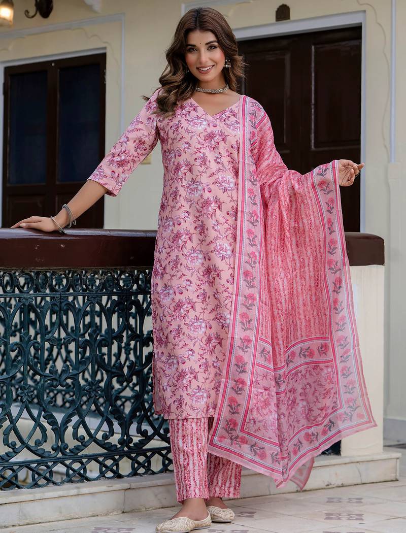 multicolor fancy blended cotton kurta set