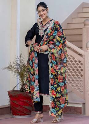 black fancy silk blend kurta set 1