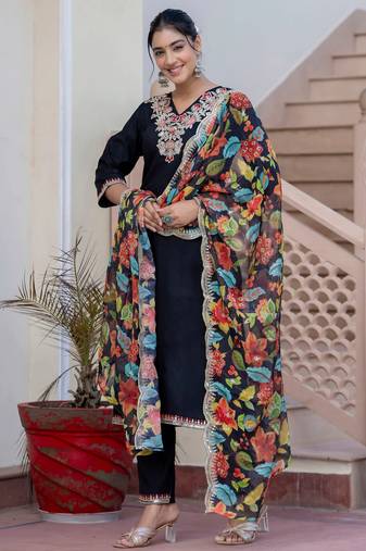 black fancy silk blend kurta set