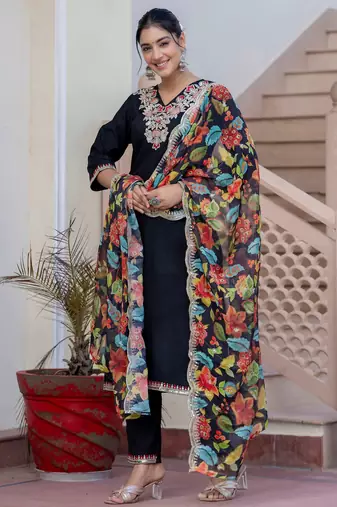 black fancy silk blend kurta set