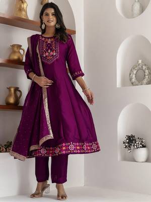 purple fancy silk kurta set 2