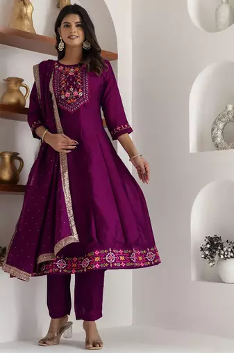 purple fancy silk kurta set