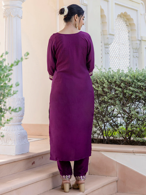 purple fancy silk blend kurta set 3