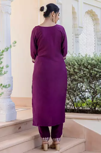 purple fancy silk blend kurta set