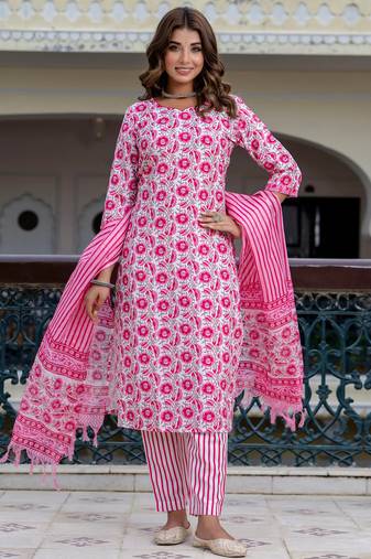 multicolor fancy blended cotton kurta set