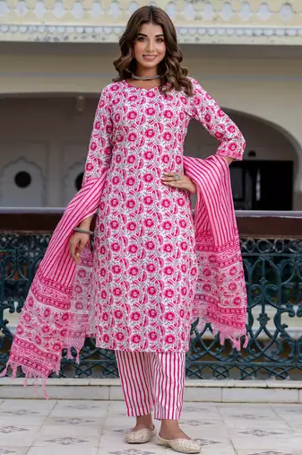 multicolor fancy blended cotton kurta set