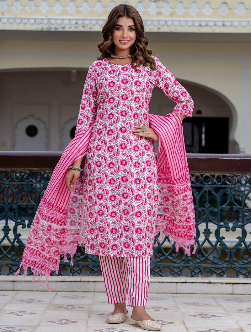 multicolor fancy blended cotton kurta set