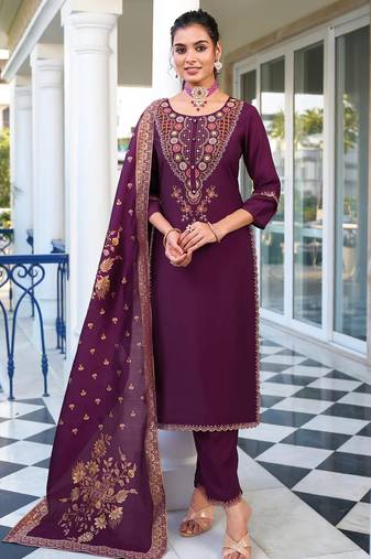 purple fancy pure viscose kurta set