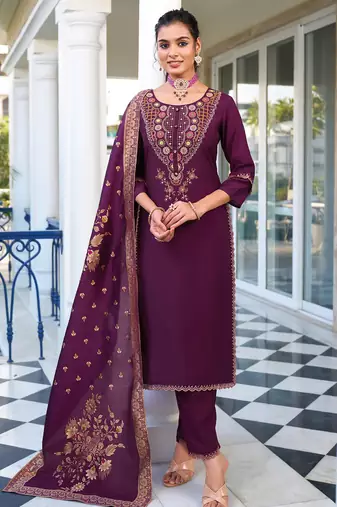purple fancy pure viscose kurta set