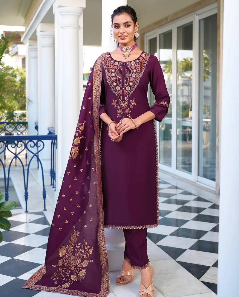 purple fancy pure viscose kurta set
