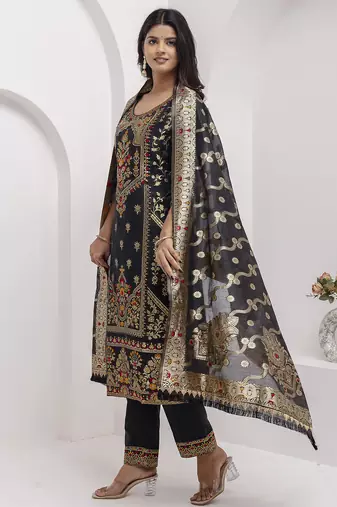 black fancy jacquard kurta set
