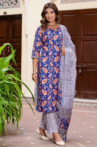 multicolor fancy blended cotton kurta set