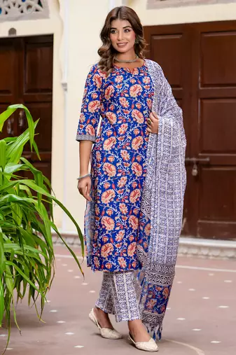 multicolor fancy blended cotton kurta set