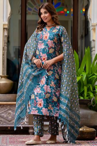 multicolor fancy blended cotton kurta set
