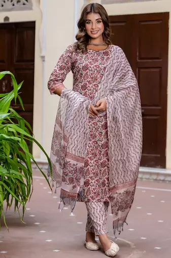 multicolor fancy blended cotton kurta set