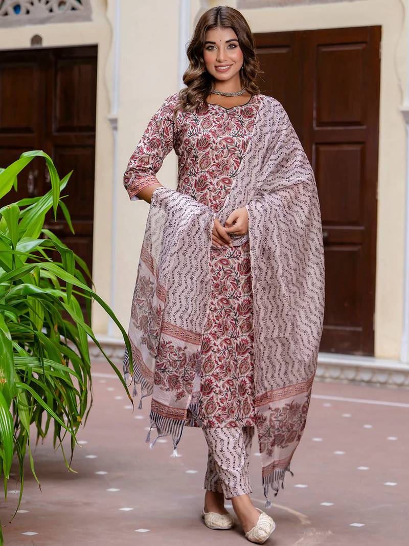 multicolor fancy blended cotton kurta set