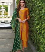 mustard fancy silk kurta set