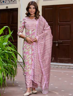 multicolor fancy blended cotton kurta set 1