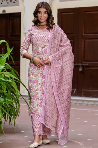 multicolor fancy blended cotton kurta set
