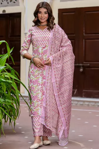 multicolor fancy blended cotton kurta set