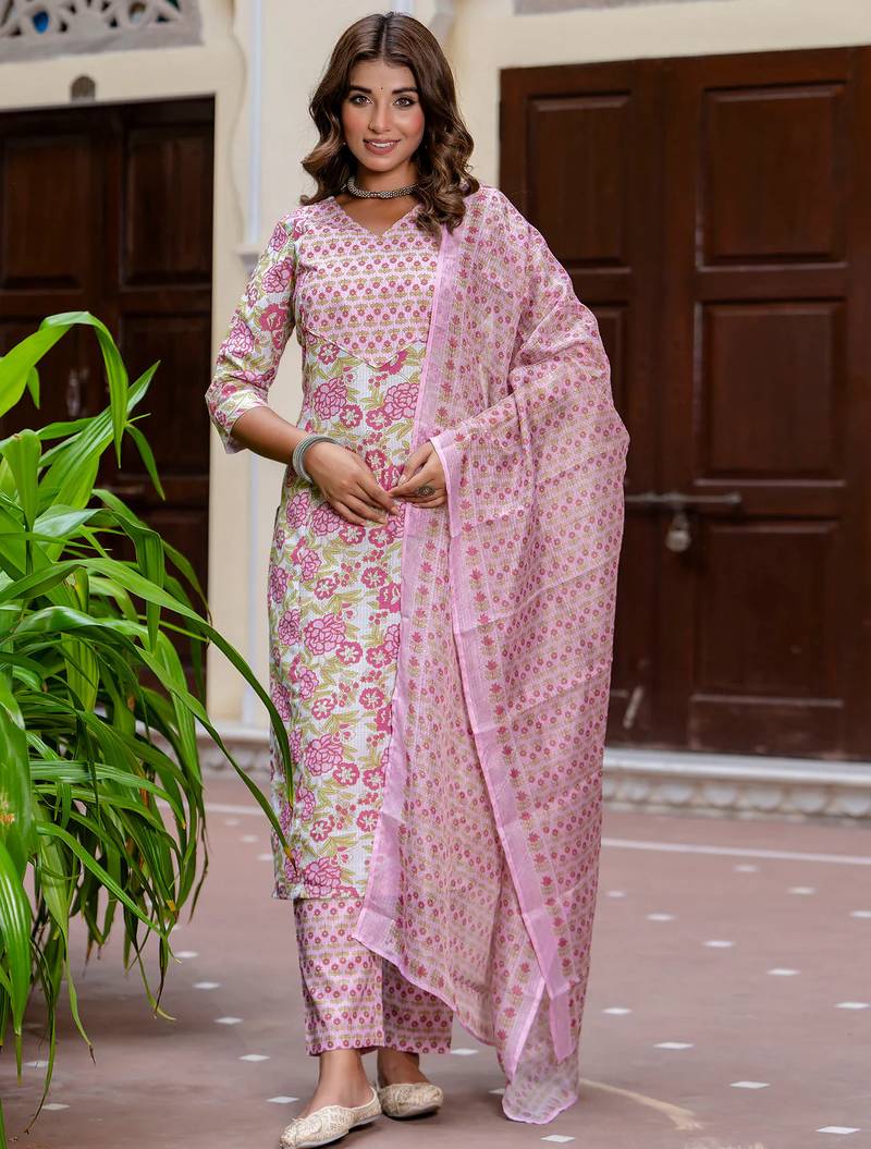 multicolor fancy blended cotton kurta set
