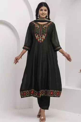 green fancy silk kurta set