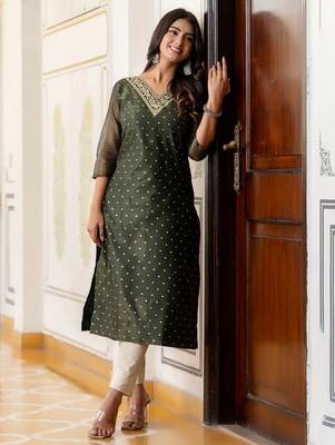 green fancy silk blend kurta set 2
