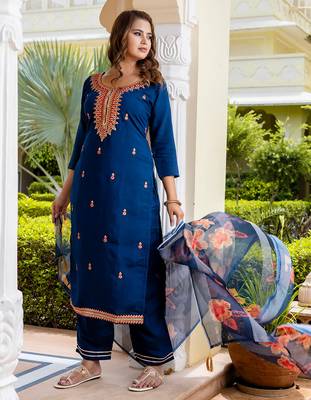 blue fancy viscose rayon kurta set 2