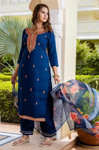 blue fancy viscose rayon kurta set