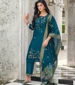 teal fancy silk kurta set